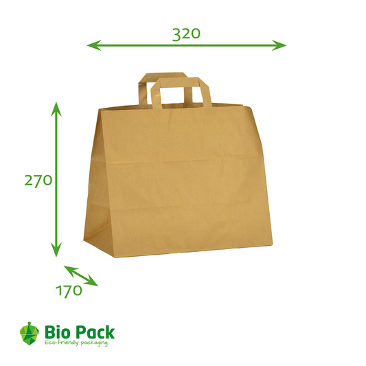 Draagtas bruin - Groot - 250 stuks - 32+17x27cm