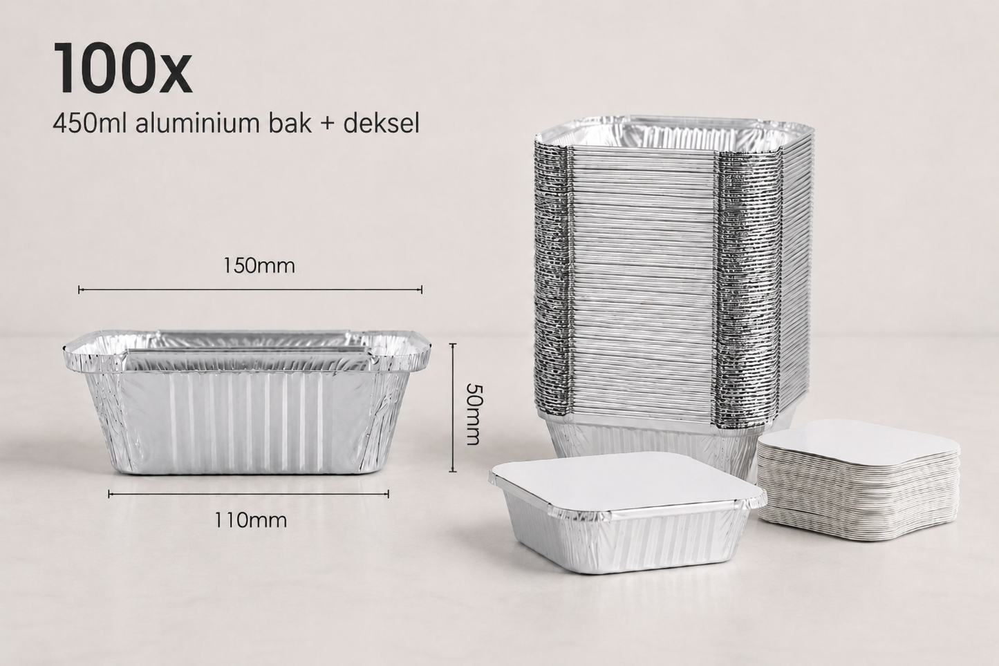 Aluminium bak + deksel - 450ml - 100st.
