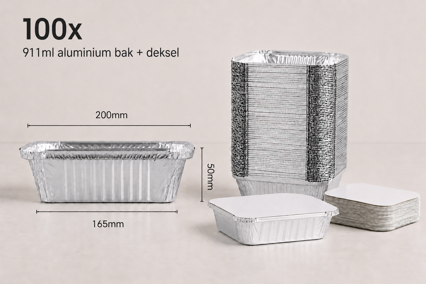 Aluminium bak + deksel - 911ml - 100st.