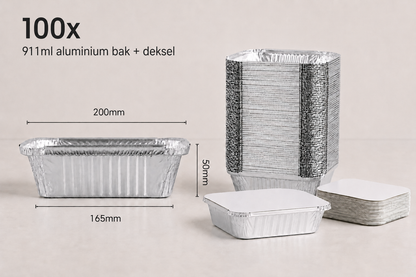 Aluminium bak + deksel - 911ml - 100st.