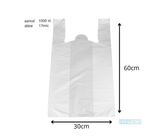 Hemdtas - 1000st. - 30x20x60cm - 17mic - wit. incl toeslagen