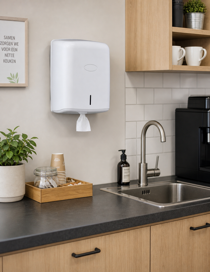 Poetsrol dispenser - ABS kunststof - Wit - blanco