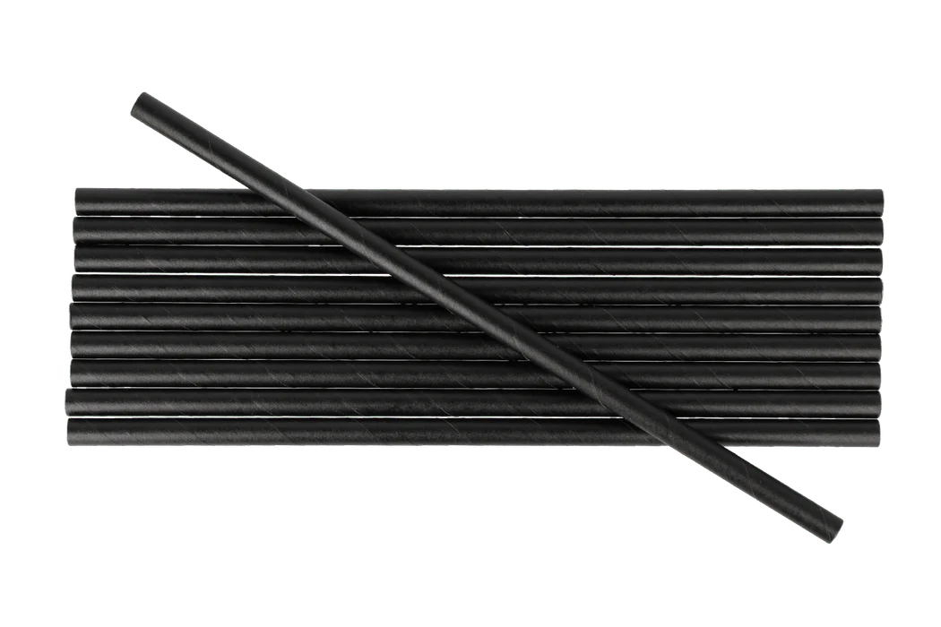 Papieren rietjes - Zwart - 100st. - 24cm - 8mm dia